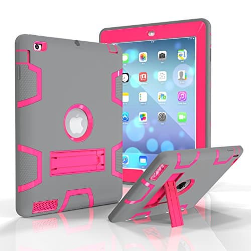 iPad 2/3/4 Case Robot Guard Full-body Shock-Absorption Rugged Slim Silicone Protective Case Cover for 9.7 iPad 2nd / 3rd / 4th Generation - Grey/Rose Red