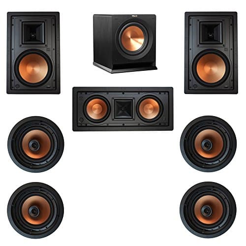 Klipsch 7.1 In-Wall System with with 2 R-5800-W II In-Wall Speakers, 1 Klipsch R-5502-W II In-Wall Speaker, 4 Klipsch CDT-5800-C II , 1 Klipsch R-110SW Subwoofer