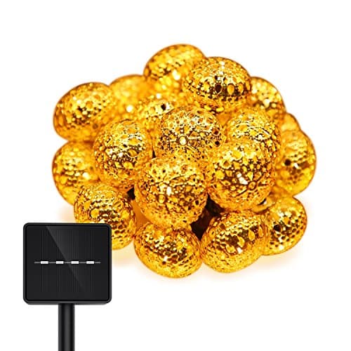 Solar LED Globe String Lights,16.5 Feet 20LEDS Gold Moroccan for Bedroom,Curtain,Patio,Lawn,Landscape,Fairy Garden,Home,Wedding,Holiday,Christmas Tree,Party (16.5 Feet Warm White)