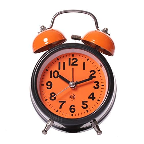 MAYMWHEN Classical Retro Twin Bell Alarm Clock Silent Silent Non Ticking Sweep Second Hand Desk Battery Operated Loud Snooze Clock with Nightlight 3.5 Orange