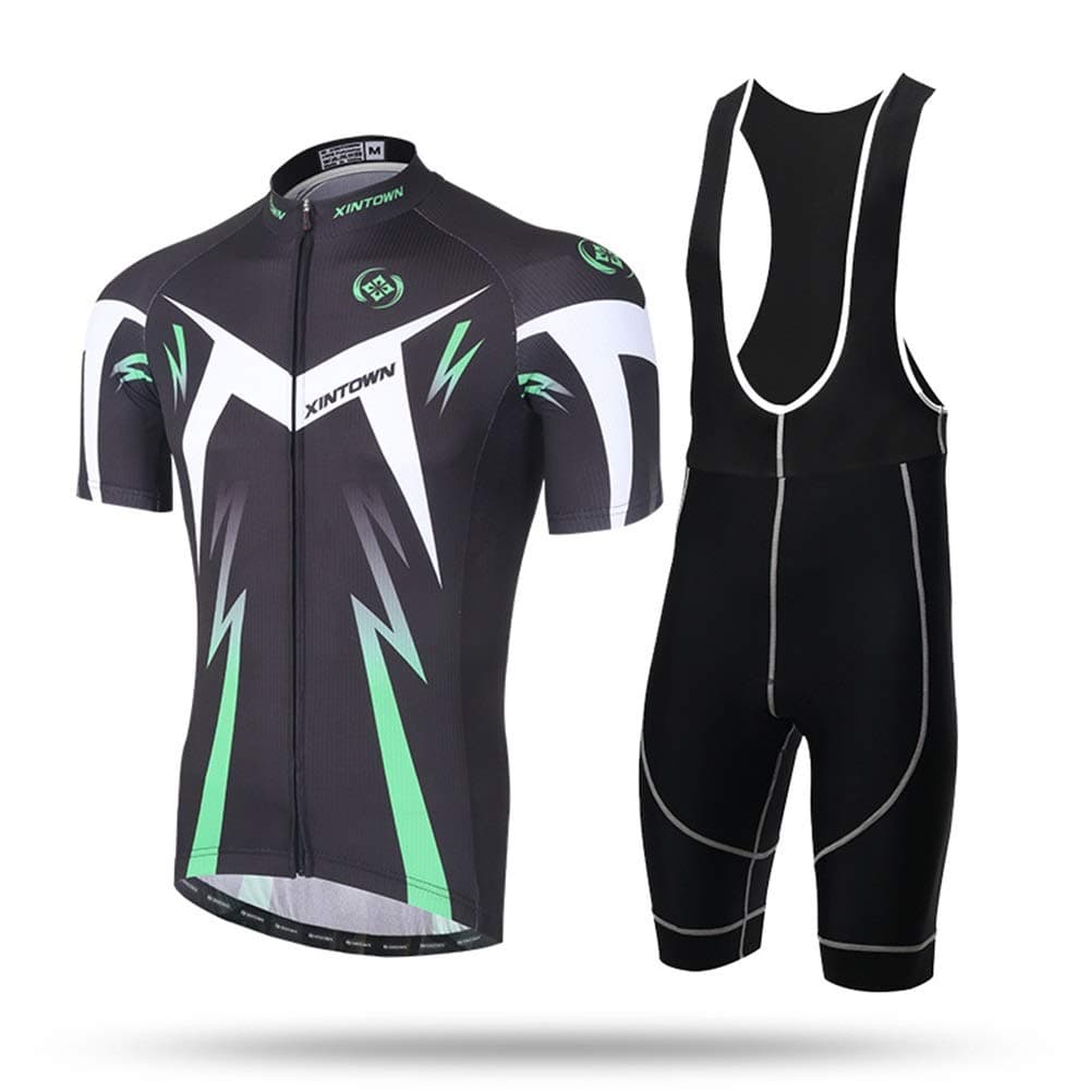 3D Gel Seat Short Sleeve Bicycle Riding Dresses + Strap Pants Set with Green Summer Quick Dry Cycling Jerseys Breathable Men Outdoors Pad Distance Road Race Cycling Clothing Uniforms (Size : XL)