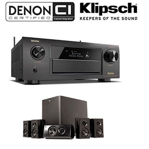 Denon Receiver Audio & Video Component Receiver,Black (AVRX6300H) + Klipsch HD 300 Compact 5.1 High Definition Theater System (Set of Six, Black) Bundle