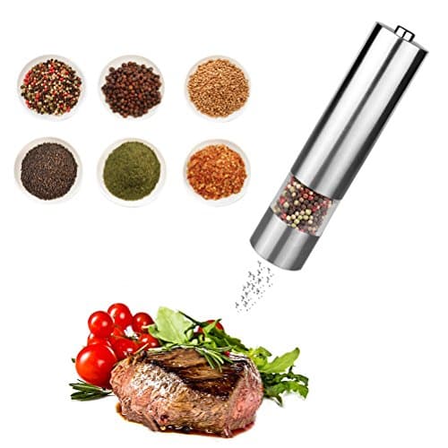 Gravity Electric Pepper Grinder Salt Spice Mill- IUNIQEE Automatic Operation Electronic Battery Powered Refillable Stainless Steel Acrylic Body with LED Light Battery Not Included