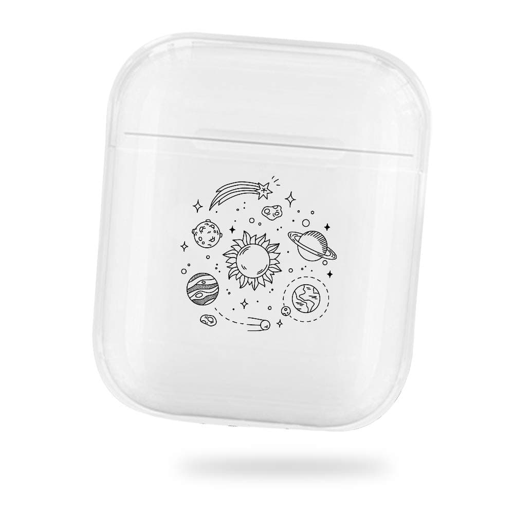 Fifet Case Cover for AirPods- Planet Pattern Printed Clear Design 360°Protective Transparent PC Case Cover Fit For Apple Airpods pro 2 & 1 Transparent