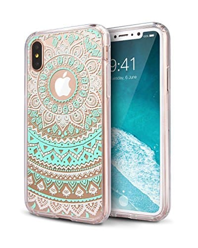 iPhone X Case, Solid Acrylic Back & Reinforced Soft TPU Frame Anti-Scratch Mandala Floral Lace Pattern Printed Clear Back Case Cover for Apple iPhone X