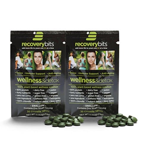 RECOVERYbits Chlorella Algae Tablets Organically Grown, Cracked Cell Wall, Non-GMO, vegan, paleo, ketogenic, raw. 100% pure green Chlorella Pyrensoidosa, a plant-based, 2 Single Servings
