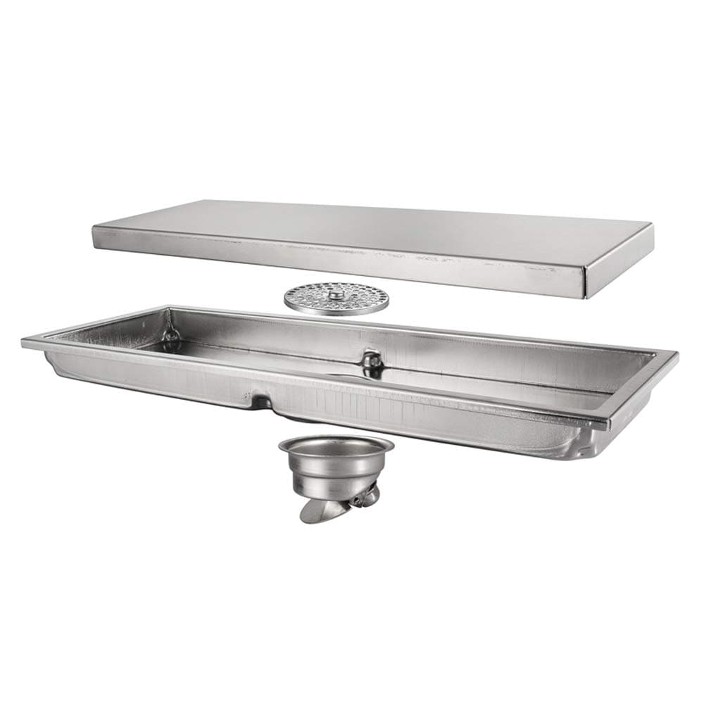 HHJJ Brass 12 Inch Linear Shower Floor Drain Tile Insert Brushed Nickel Finish Floor Drain Deodorization Prevent Backflow Grid Grate Strainer