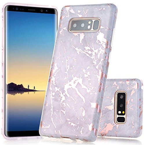 Galaxy Note 8 Case, Shiny Rose Gold Grey Marble Design, BAISRKE Clear Bumper Matte TPU Soft Rubber Silicone Cover Phone Case for Samsung Galaxy Note 8 (2017)