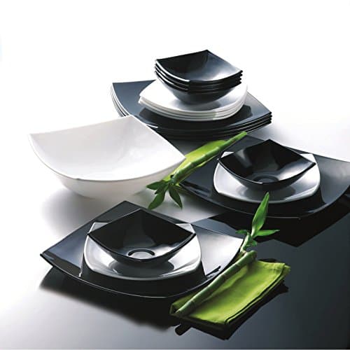 Luminarc Quadrato Dinner Set 18 +1 pcs | Combination Sets | Plates Bowls Set | Black White | Glass Ceramics | Dinnerware Set