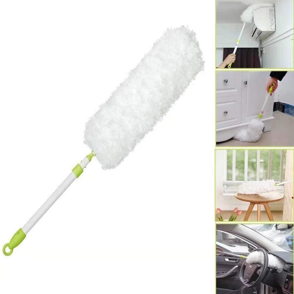 Microfiber Duster with Extension Pole Reach 27.5" - 33.5", Bendable, Extendable, Washable, Anti-Static,Fluffy Feather Duster, Easy to Absorb Dust for Home, Office, Car