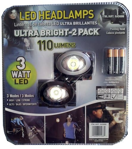 Ultra Bright LED Headlamps 2 Pack with Batteries