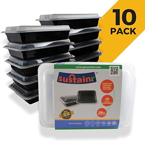 Sustainr Stackable Meal Prep Containers — 28 oz. Reusable Food Containers — Bento-Style Lunch Box — Ecofriendly — Microwave, Freezer & Dishwasher Safe — Healthy Portion Control