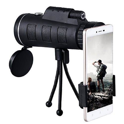 Super Clear 40 * 60 Monocular Telescope with Built-in Compass and Smartphone Adapter & Tripod –FMC Lens and Bak4 Prism for Bird Watching Hunting Camping Wildlife Viewing