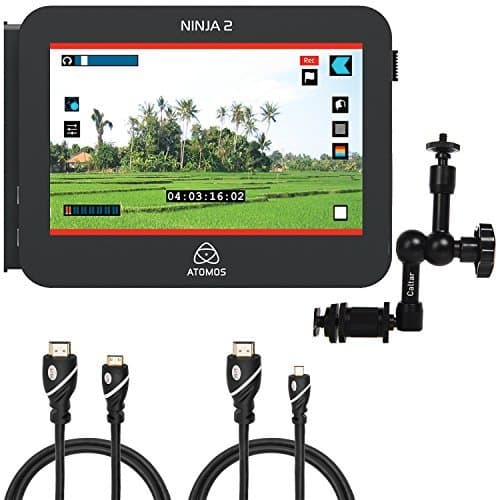 Atomos ATOMNJA003 Ninja-2 10-Bit HDMI DSLR Video Hard Disk Field Recorder, Caltar 11" Articulating Magic Arm, Jumbl High-Speed HDMI to Micro HDMI Type D & Jumbl High-Speed HDMI-A to Mini HDMI-C Cable
