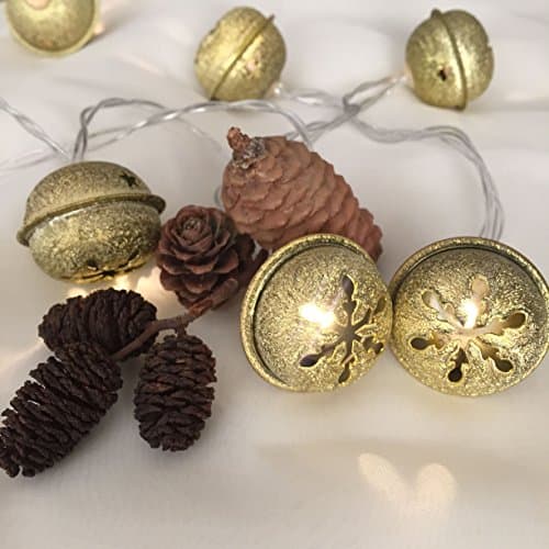 ADCorner 5Ft 10Led Gold Bell String Lights Battery Operated Retro Bell Holiday Fairy Lights for Party Patio Wedding Home Decorations(Warm White)