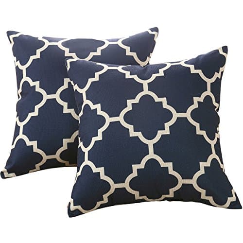 Sunday Praise Accent Linen Throw Pillow Covers Simple Geometric Pattern, Handmade Cushion Case For Couch Sofa Bed Chair Home Decor, 18X18 Inches,Pack of 2,Navy,Design 4