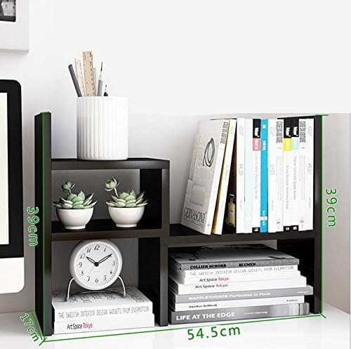 WSTECHCO DIY Desktop Shelf Adjustable Bookcase Organizer Shelves,Sturdy Durable Books Storage Rack Office Countertop Storage Rack Freestyle with 2 Organizers Black