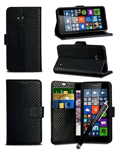 For Nokia 5.1 Plus/TA-1105 - MobiBax Prime Textured Carbon Fibre Style Wallet Flip Skin Case Cover with STYLUS Touch Screen Pen