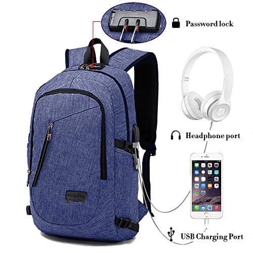 Business Laptop Backpack Waterproof Computer Daypack with USB Charging Port and Lock Fits Travel Backpack (Blue)