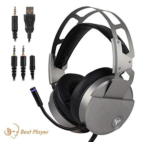 Gaming Headset for PS4 Xbox One, USB Stereo Over Ear Headphones with Crystal Clear Sound, LED Lights & Noise-Canceling Microphone for Laptop, PC, Mac, iPad, Computer, Smartphones (Silver)