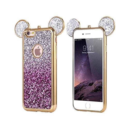 iPhone 6 6s Case, iphone 6 colour case,Lovely Animal 3D glitter bling Mouse Ears with sparkly glitter soft rubber Case for Apple iphone 6 by RoseTag (Silver/Purple)