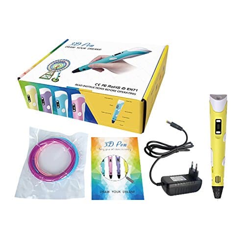 Home Wing™ Multifunction 3D Printing Pen with LCD Screen for Doodling Drawing 3D Pen Tool with 3 1.75mm ABS Filament- As DIY Gift 3D Printers (Yellow)