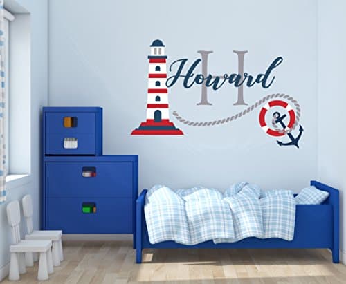 Custom Name & Initial Lighthouse Anchor & Rope - Handmade Series - Baby Boy - Wall Decal Nursery For Home Bedroom Children (R84)