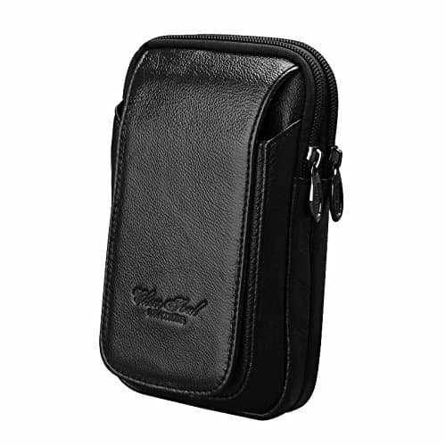 Langzu Belt Pouch Bag Genuine Leather iPhone 8/7 Plus/6s plus/6s Holster Case Cellphone bag Belt Waist Bag Keychain Carrying Case iPhone Samsung Galaxy (Black-2380)