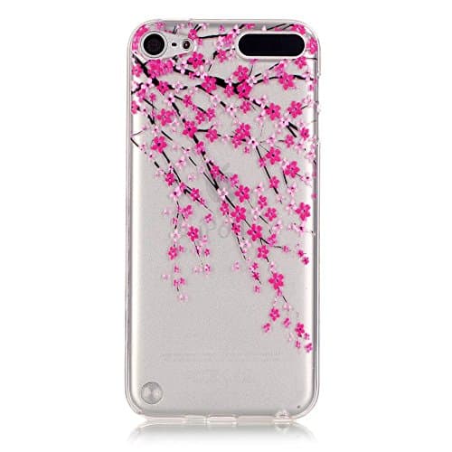 CaseHome Compatible With Case iPod Touch 5/6 Silicone Gel TPU Case Slim Crystal Clear Bumper Rubber Full Body Protective Cover Skin Shell-Pink Cherry Blossom