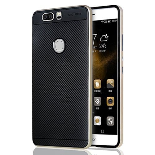 Honor V9 Case, ivencase 2 in 1 Anti-Scratch Shockproof Slim Carbon Fiber Rugged Case with Reinforced PC Frame for Huawei Honor V9 5.7" - Gold