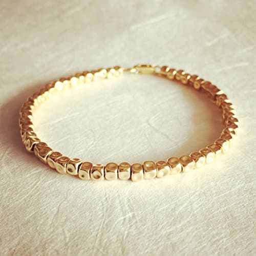 Trendy Boho Gold Filled Nuggets Beaded Bracelet, Tiny Cubes Beads Layered everyday handmade jewelry