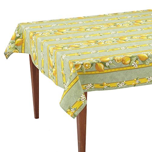Citrons Vert Striped Rectangular French Tablecloth, Uncoated Cotton, 61 x 79 (4-6 people)