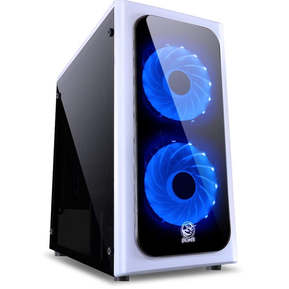 Pcyes Venus Astros Desktop Mid Tower Computer Case with Acrylic Window Side 2 Fans (White/Blue)