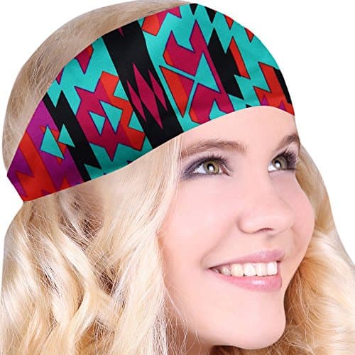 FUN & FUNKY Work Out Headbands! SUPER FUN! Turquoise Aztec - Choose From Over 30 Best No Slip Printed Headbands Stretchy One Size Fits Most Made in USA by Mom & Daughter:)