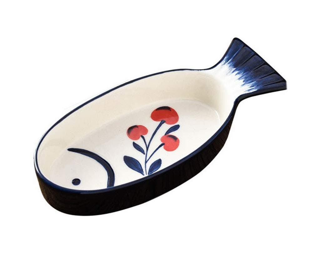 Gentle Meow Creative Home Ceramic Baking Dish Baking Bowl, Small Cherries and Fish
