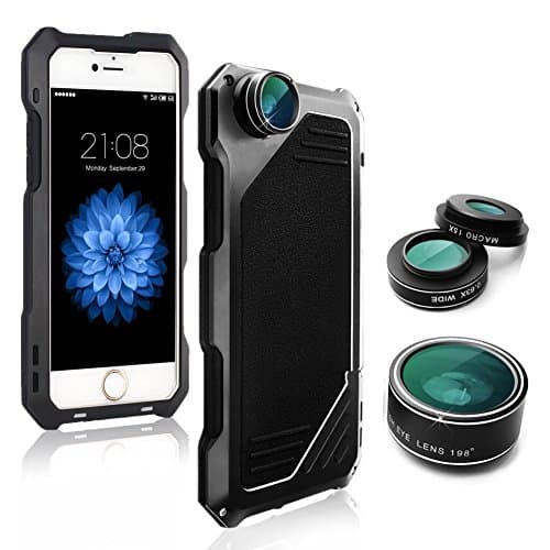 Desel iPhone 7 Camera Lens Case with HD 198 Fish Eye Lens/15X Macro Lens /0.63 Wide Angle Lens Full Boy IP54 Dustproof Shockproof Alluminum Case Cover Built-in Screen Protector 4.7 Inches