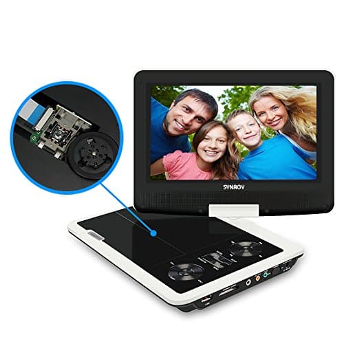 Portable DVD Player, SYNAGY 9" Personal DVD Player for Car, with 270 Degree Swivel Screen and Rechargeable Battery (White)