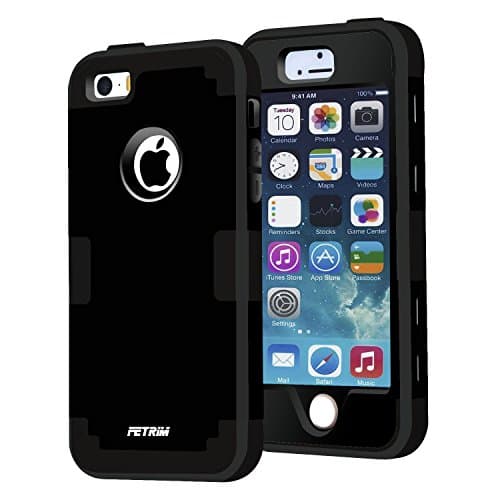 iPhone 5 Case,iPhone 5S Case,Apple iPhone SE Case,Fetrim 3 Layer Defender Shockproof Drop Proof High Impact Hybrid Armor Silicone Rugged Case Protective Cover for Apple iPhone 5 5S SE (Black)