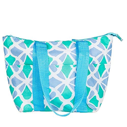 Patterned Design Polyester 10 inch Shoulder Strap Insulated Lunch Tote (Blue Green Floral)