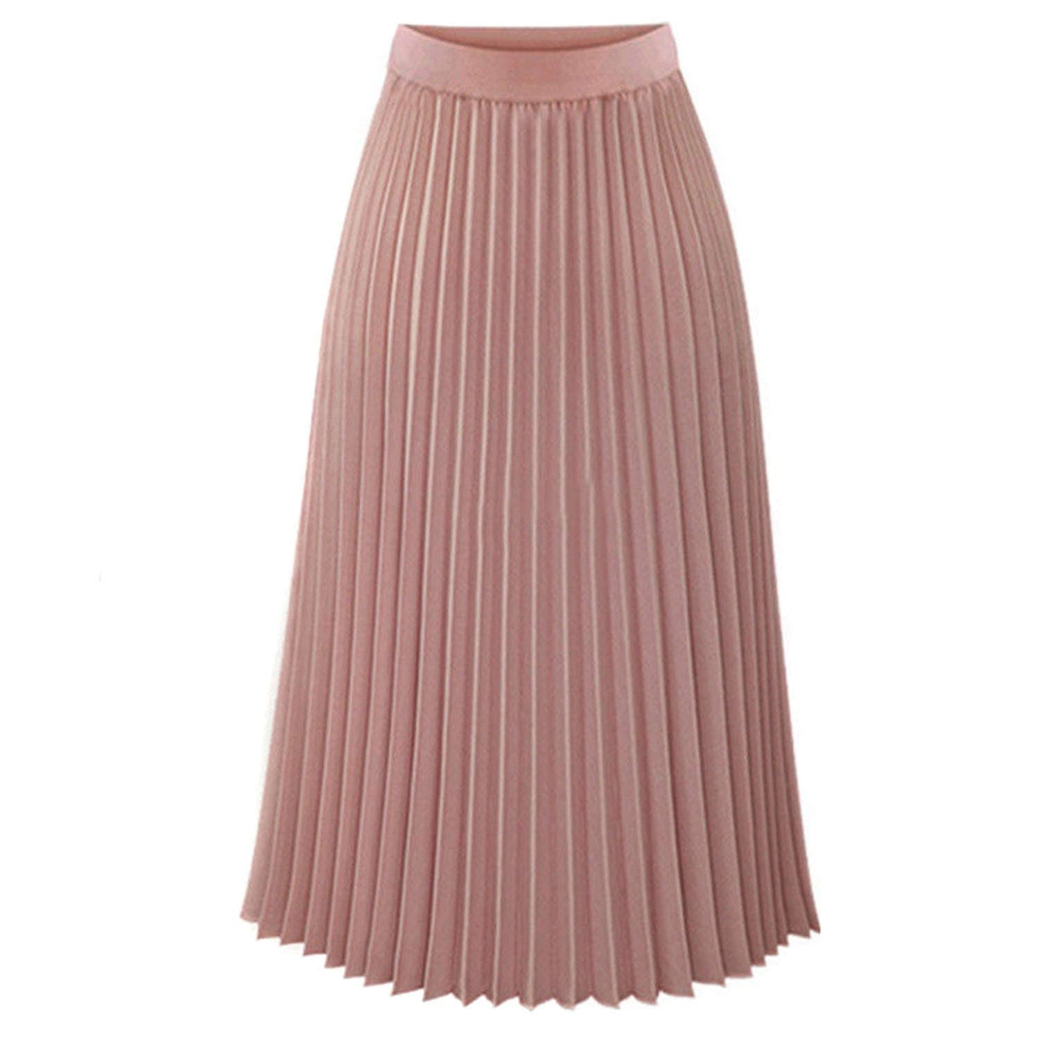 Spring 2019 Women Long Solid Pleated Elegant Midi Elastic Waist Maxi Skirt Casual Party Skirt