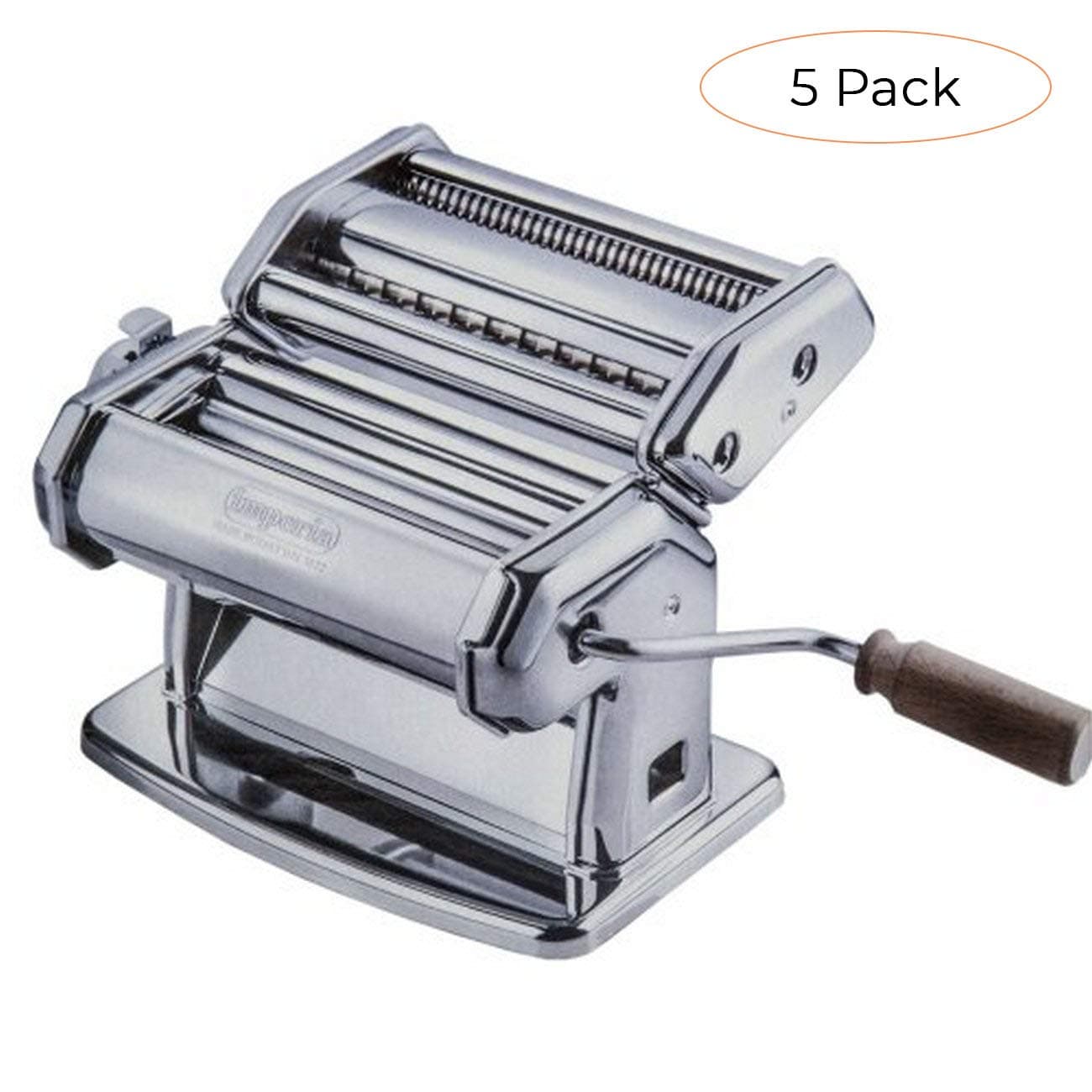 Imperia Pasta Maker Machine - Heavy Duty Steel Construction w Easy Lock Dial and Wood Grip Handle- Model 150 Made in Italy (Fivе Расk)