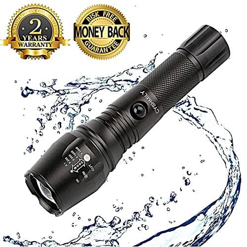 Rechargeable Tactical Flashlight CYSHMILY LED High Lumens Flash Light with Battery Bright Waterproof Adjustable 5 Modes XML-T6 Taclight for Outdoors