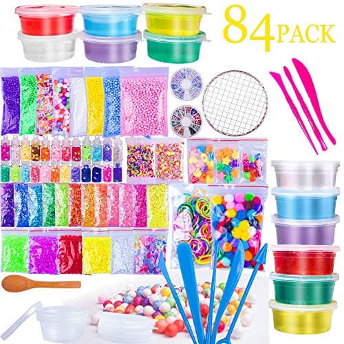 ATEZI Slime Supplies Kit, 84 Pack Slime Stuff Charms Include Glitter, Cake Flower Fruit Slices, Fish bowl Beads, Shell, Slime Accessories for DIY Slime Making, Slime Party Decoration