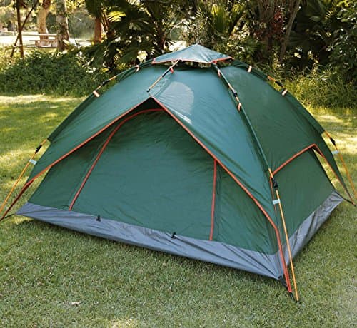 Qwest Premium Automatic Instant Easy Pop Up 2-3 person Camping Tent, Green, Double Door, Double Layer Anti-UV Waterproof Windproof Lightweight Portable, Outdoor Sports Camping Hiking Travel Beach