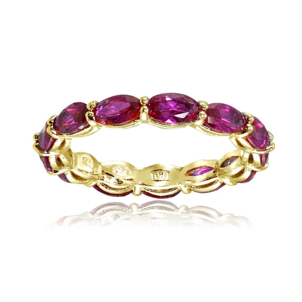 Ice GemsSterling Silver Created Ruby 5x3mm Oval-cut Eternity Band Ring
