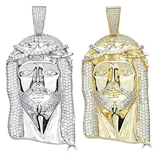 Huge 3" Solid 925 Sterling Silver Iced Jesus Piece Pendant - Men's - Great for Any Chain! Large Hip HOP Style