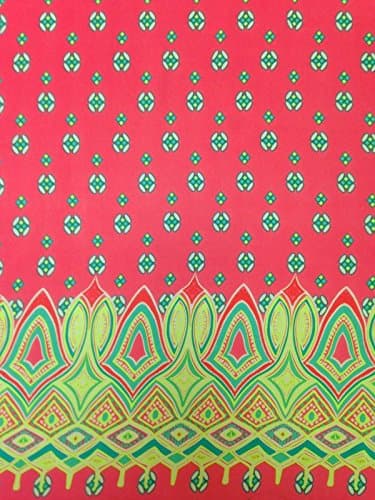 Geometric Border Pattern on Non-Stretch Lightweight See Through Polyester Chiffon Fabric By the Yard (Coral)