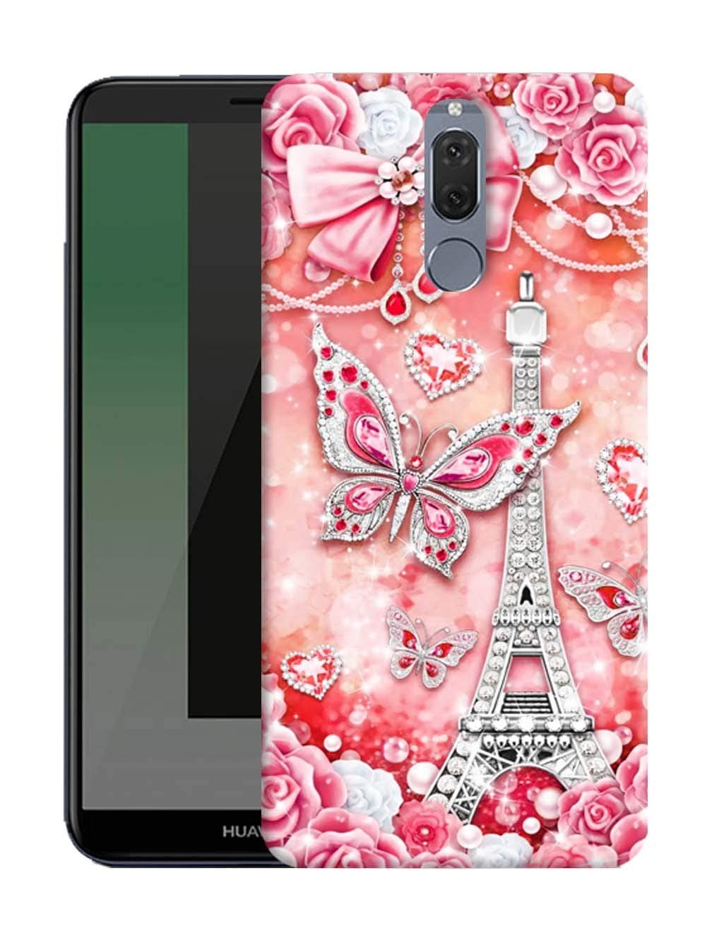 iShoppe Paris Eiffel Tower Glowing Red Butterfly Printed Designer Mobile Back Cover for Huawei Mate 10 Lite - Huawei Honor 9i