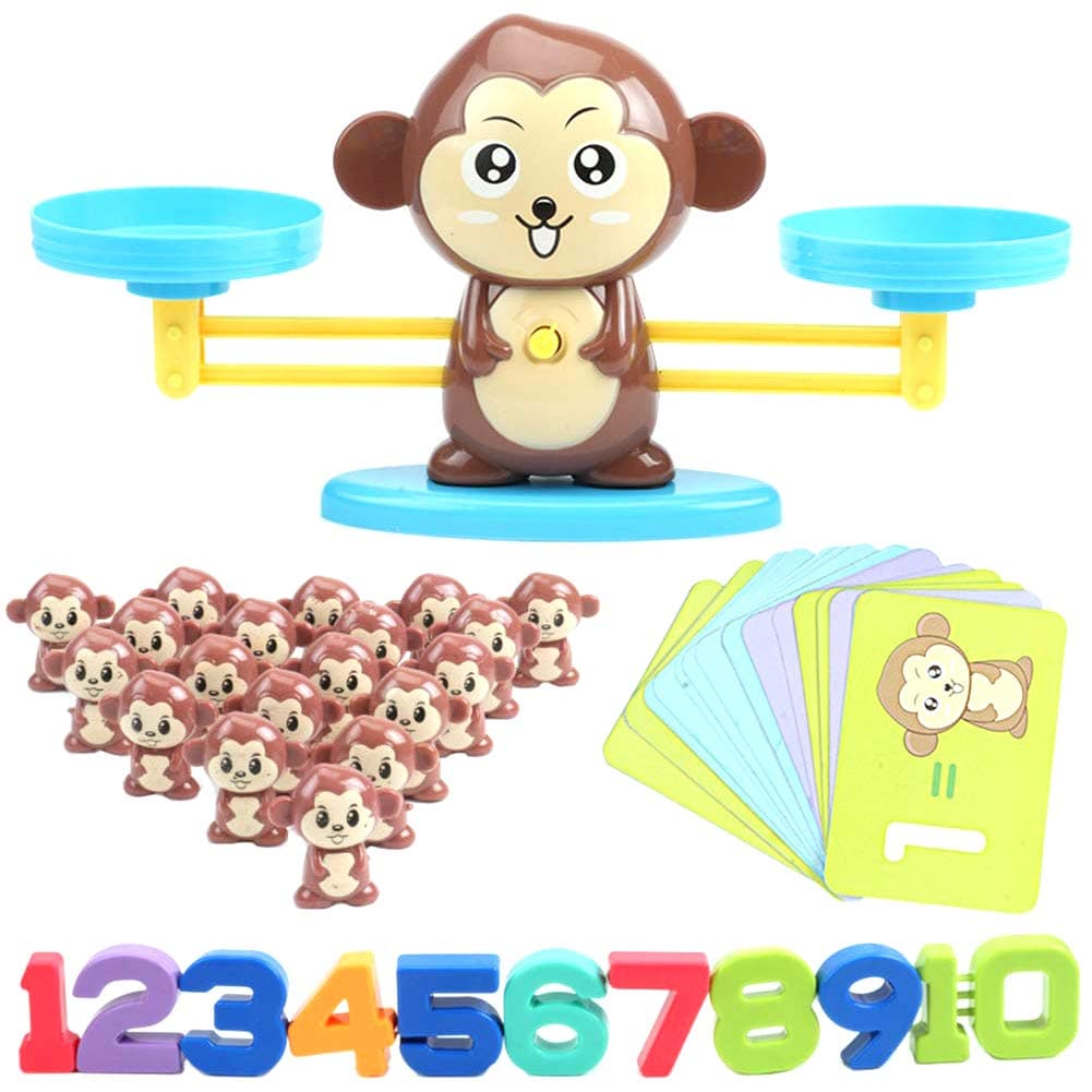Weimoli 1Set Board Game Monkey Match Math Balancing Scale Toy Balance Maths Game Educational Mathematic Tool Educational Toy for Children Enlightenment Digital Addition and Subtraction style1