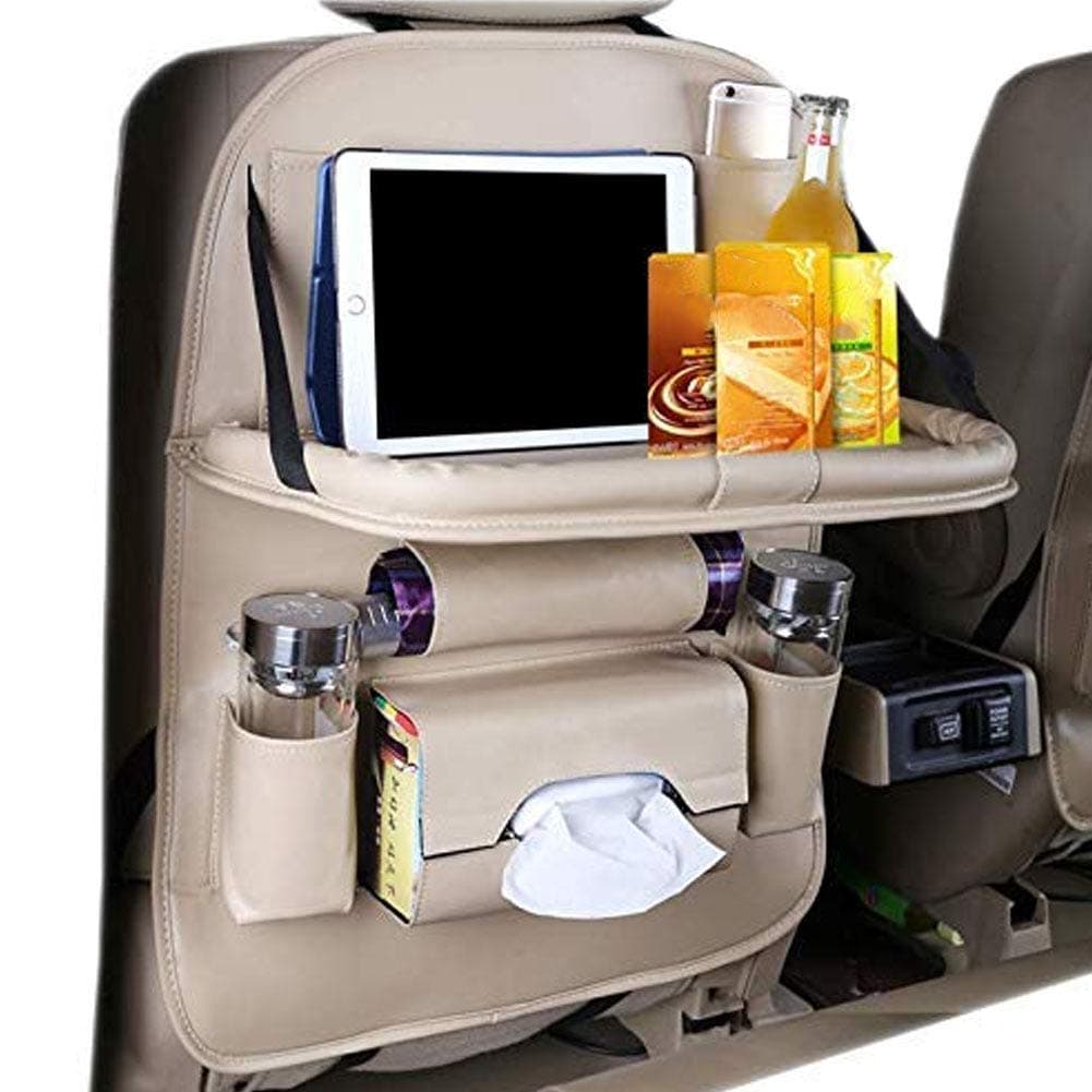 Gmorosa Car Backseat Organizer Foldable Table Holder PU Leather Kick Mat for Bottle Tissue Box Kid Toys